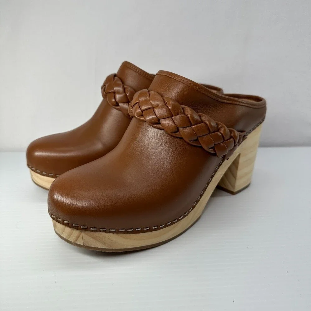 Dolce Vita Brown Braided Leather Clogs - Picture 2 of 9